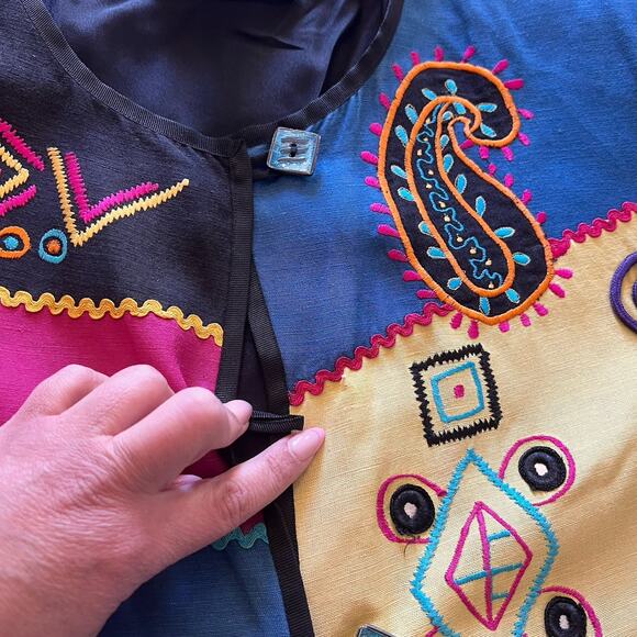 VTG Indigo Moon multicolor patchwork jacket with embroidery Sz 1X Made In India - Picture 3 of 9